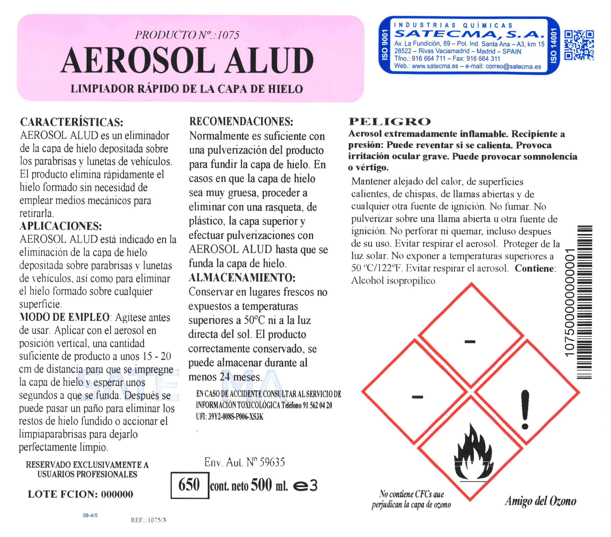 etiqueta Aerosol Alud 1075