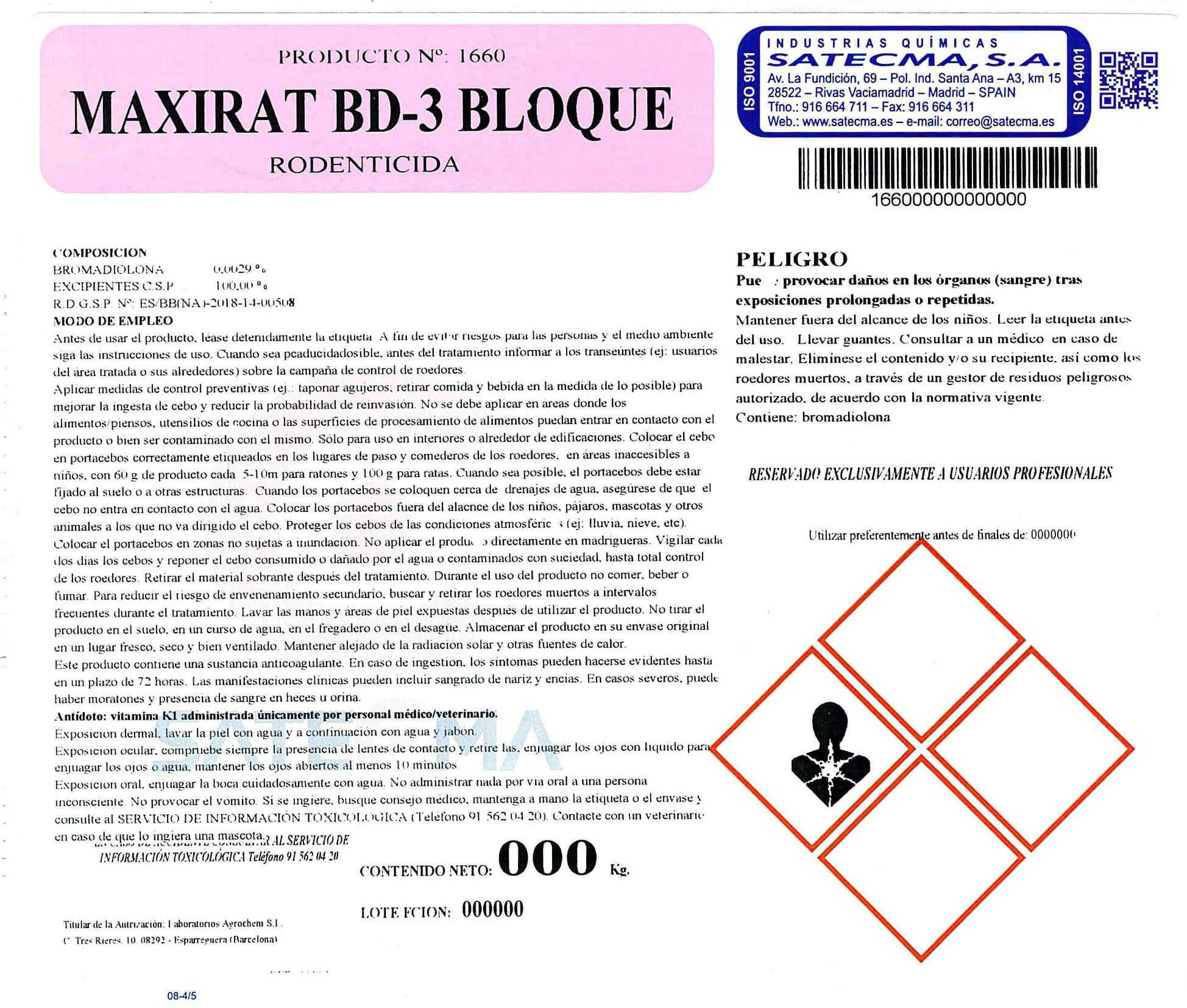 etiqueta maxirat BD-3 Bloque